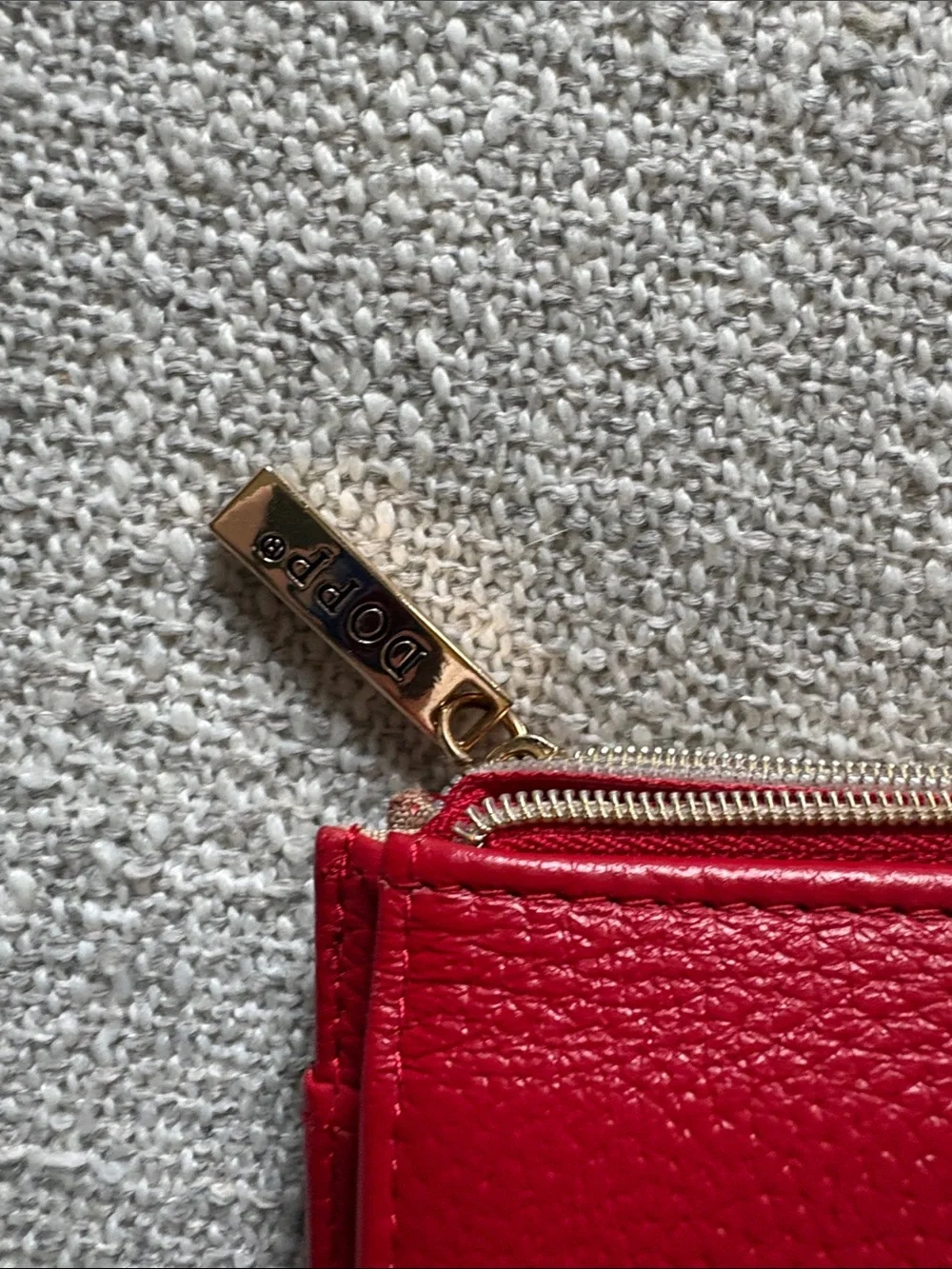 Dopp Red Pebbled Leather Zip Wallet Gold Hardware Dual Zip‎ Flap Pocket